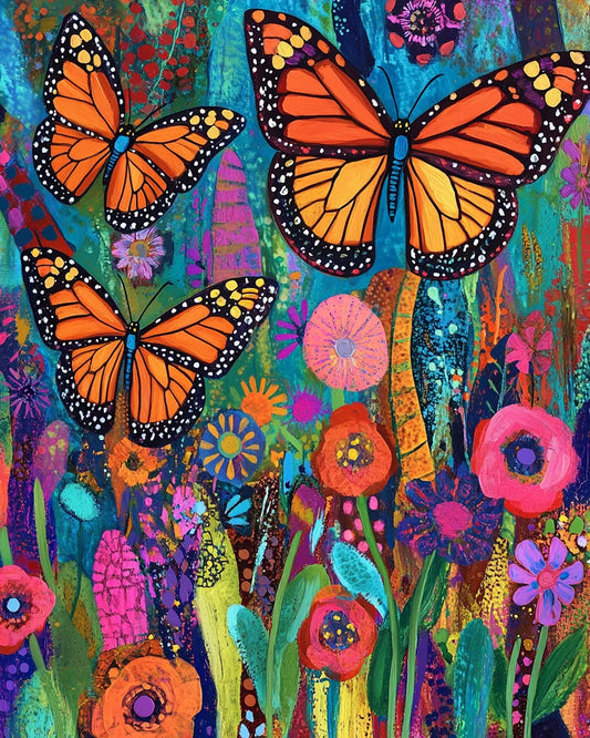 Abstract Butterflies and Flowers Diamond Art Kit