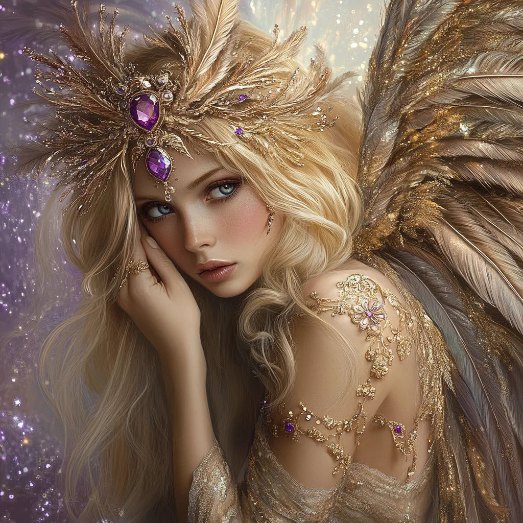 Purple Gem Golden Angel Diamond Art Kit