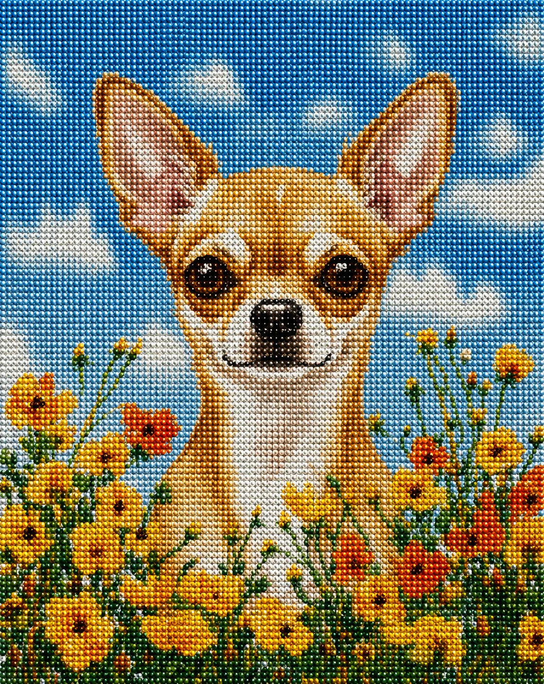 Yellow Poppies Short Hair Chihuahua Diamond Art Kit — diamond art kit canvas