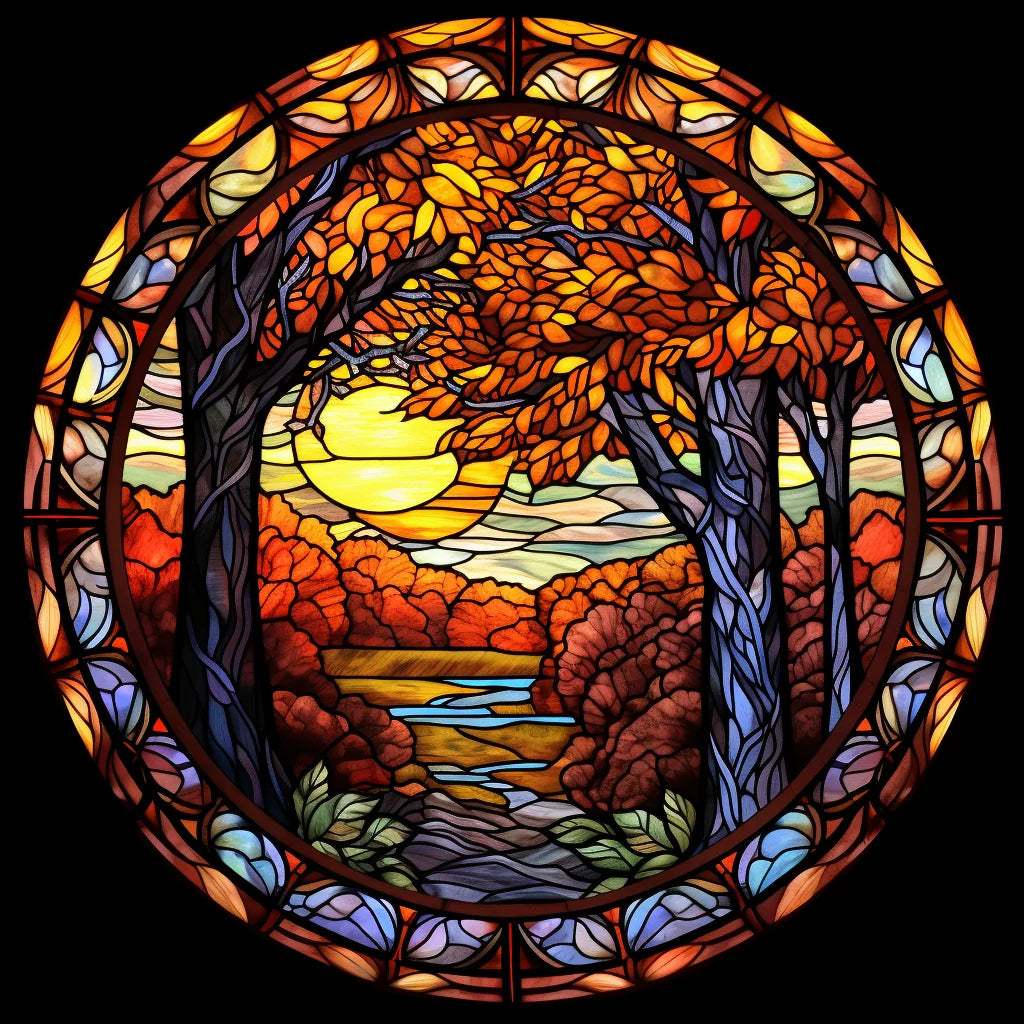 Abstract Fall Trees Circle Diamond Art Kit