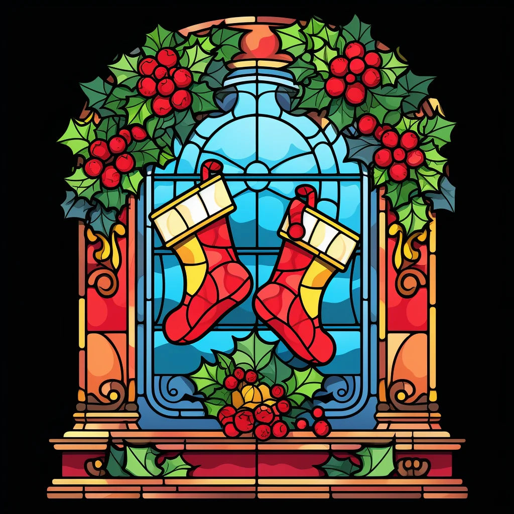 Abstract Holly Berry and Stockings Diamond Art Kit