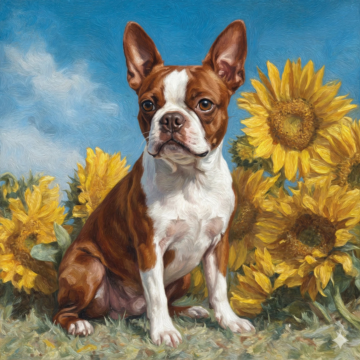 Sunflowers and Red Boston Terrier Diamond Art Kit