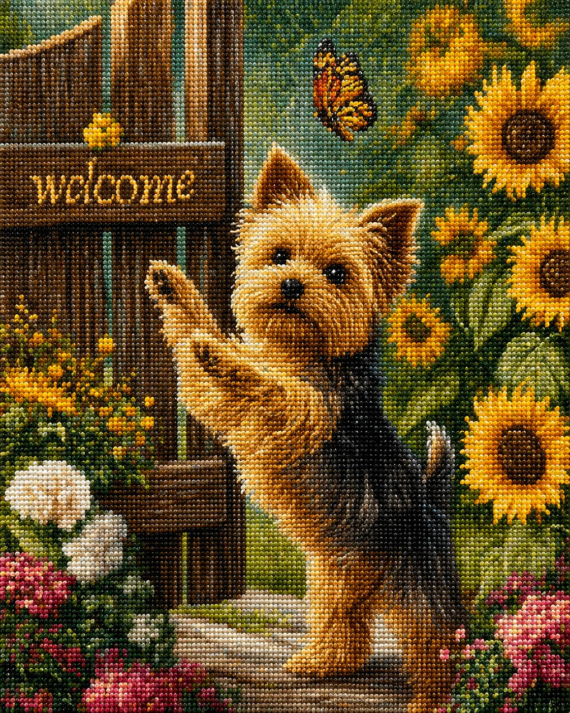 Yorkie and Sunflowers Diamond Art Kit — diamond art kit canvas
