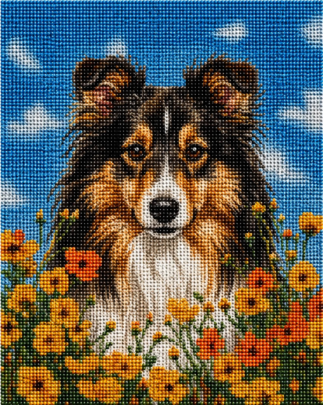 Yellow Poppies Sheltie Diamond Art Kit — diamond art kit canvas