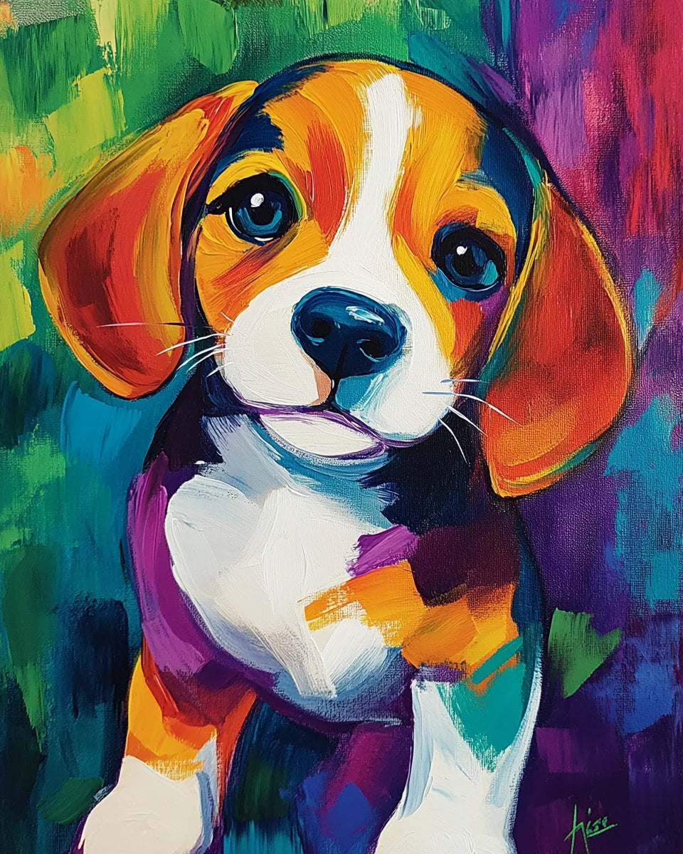 Abstract Painted Beagle Puppy Diamond Art Kit