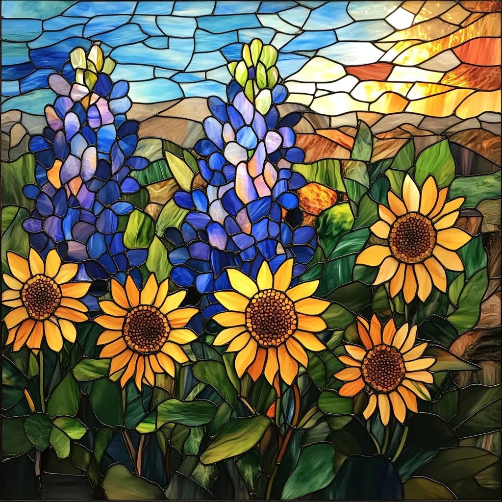Abstract Fields of Sunflowers and Blue Bonnets Diamond Art Kit