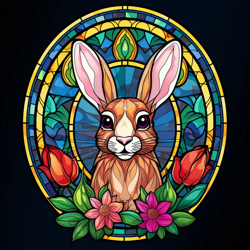 Abstract Flower Rabbit Oval Diamond Art Kit
