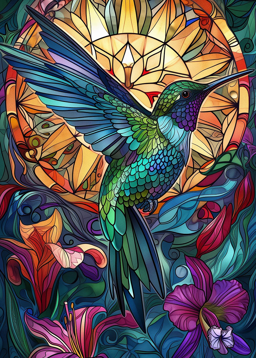 Abstract Flowers and Hummingbird Diamond Art Kit
