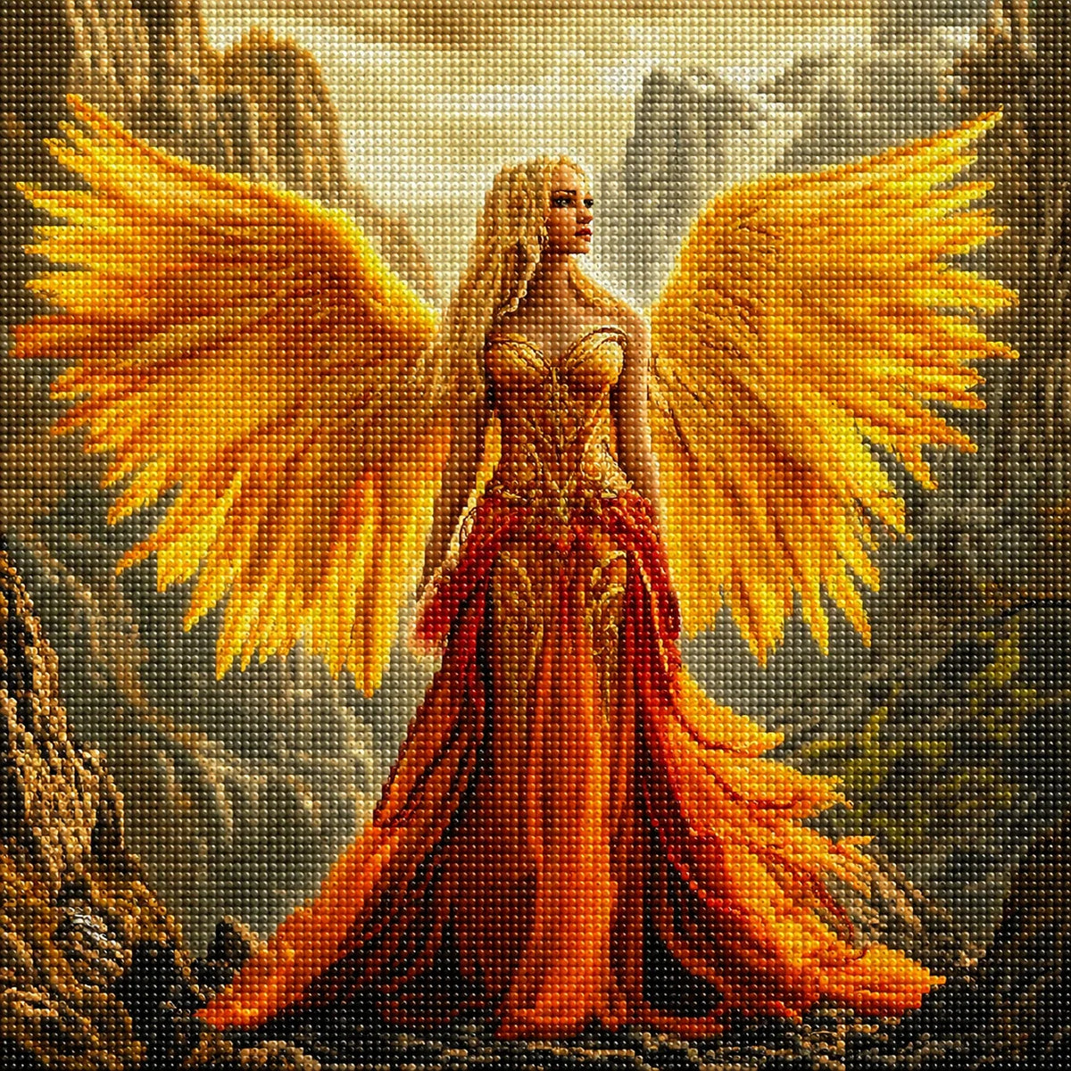 Yellow Wing Orange Dress Angel Diamond Art Kit — diamond art kit canvas