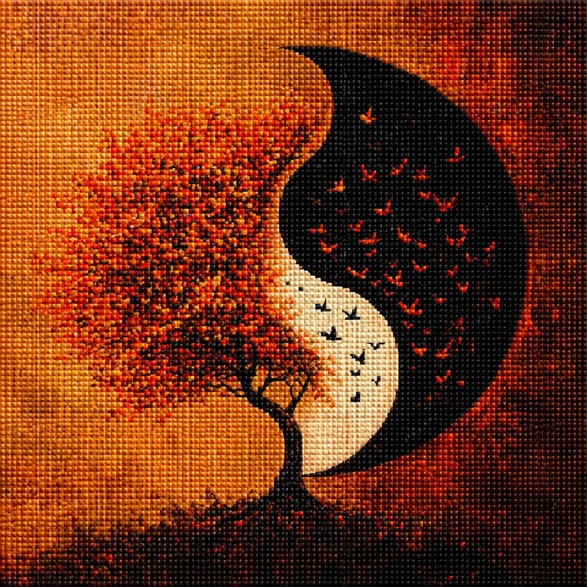 Yin and Yang Tree With Birds Diamond Art Kit — diamond art kit canvas