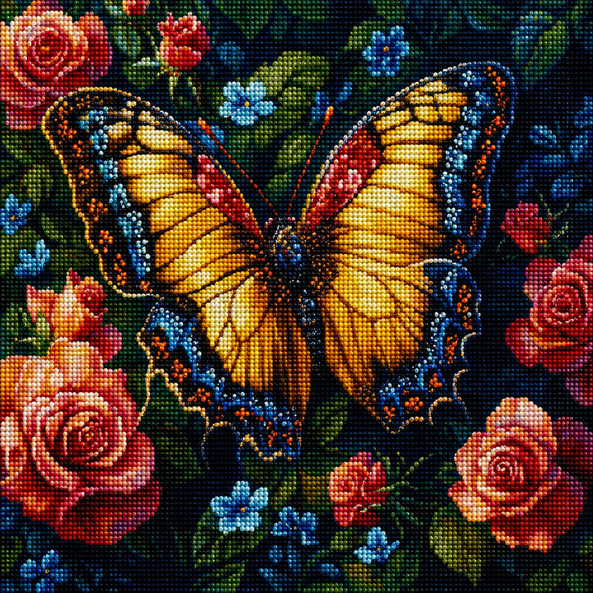 Yellow Wing Butterfly and Roses Diamond Art Kit — diamond art kit canvas