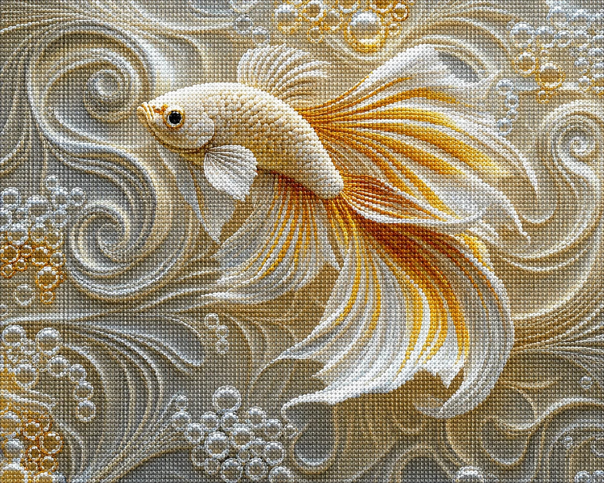 Yellow and White Swirls Betta Diamond Art Kit — diamond art kit canvas