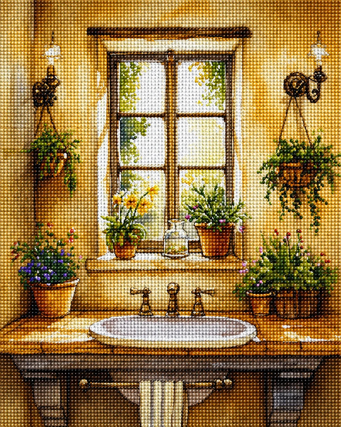 Yellow Wall Sink Under the Window Diamond Art Kit — diamond art kit canvas