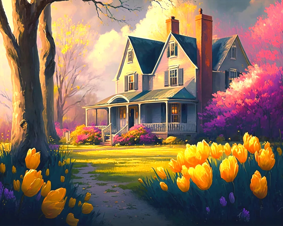 Yellow Tulips by the House Diamond Art Kit