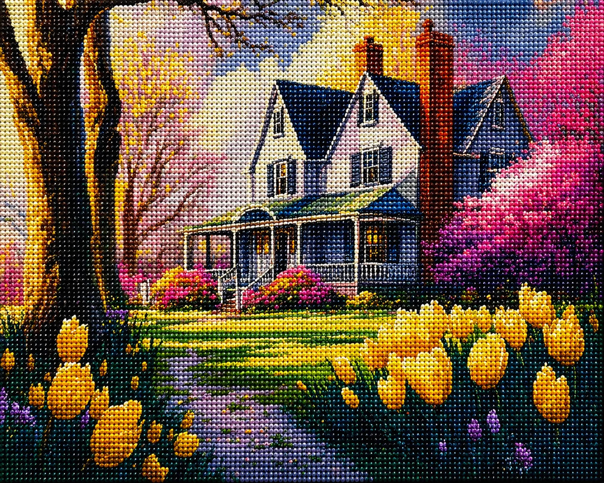 Yellow Tulips by the House Diamond Art Kit — diamond art kit canvas