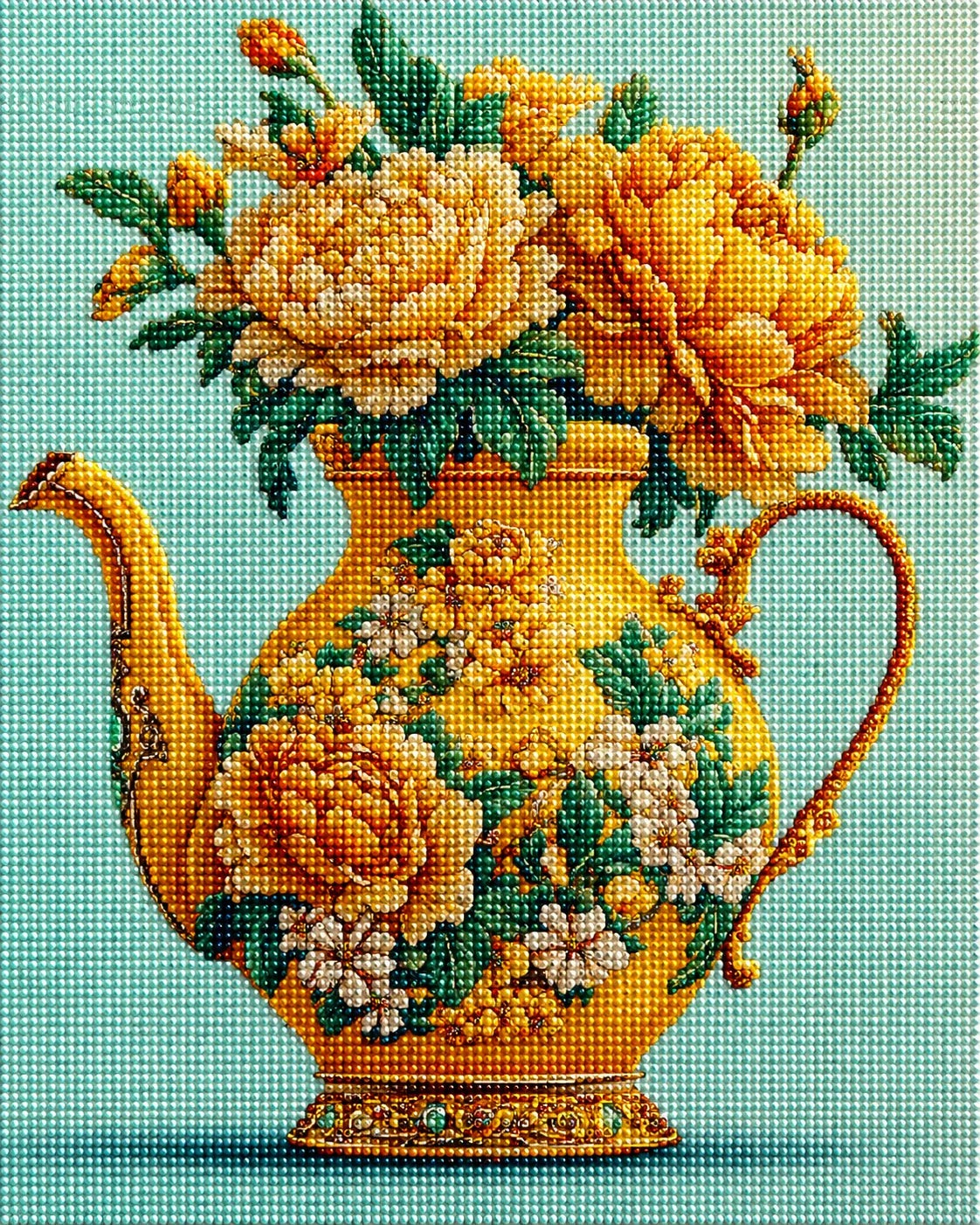 Yellow Teapot and Flowers Diamond Art Kit — diamond art kit canvas