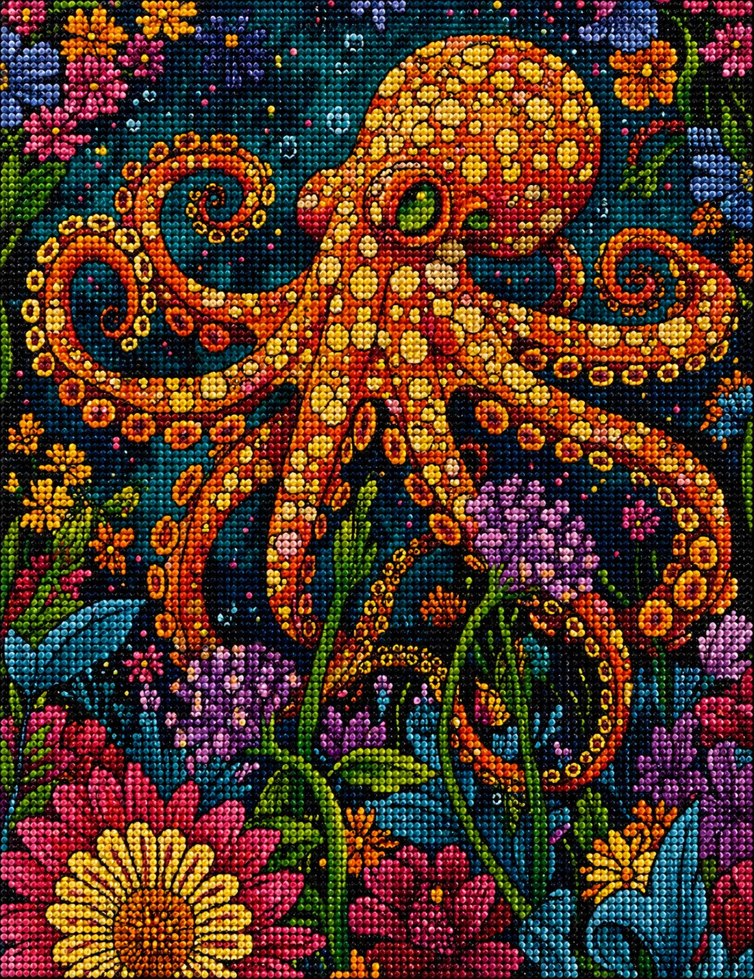 Yellow Spotted Abstract Octopus Diamond Art Kit — diamond art kit canvas