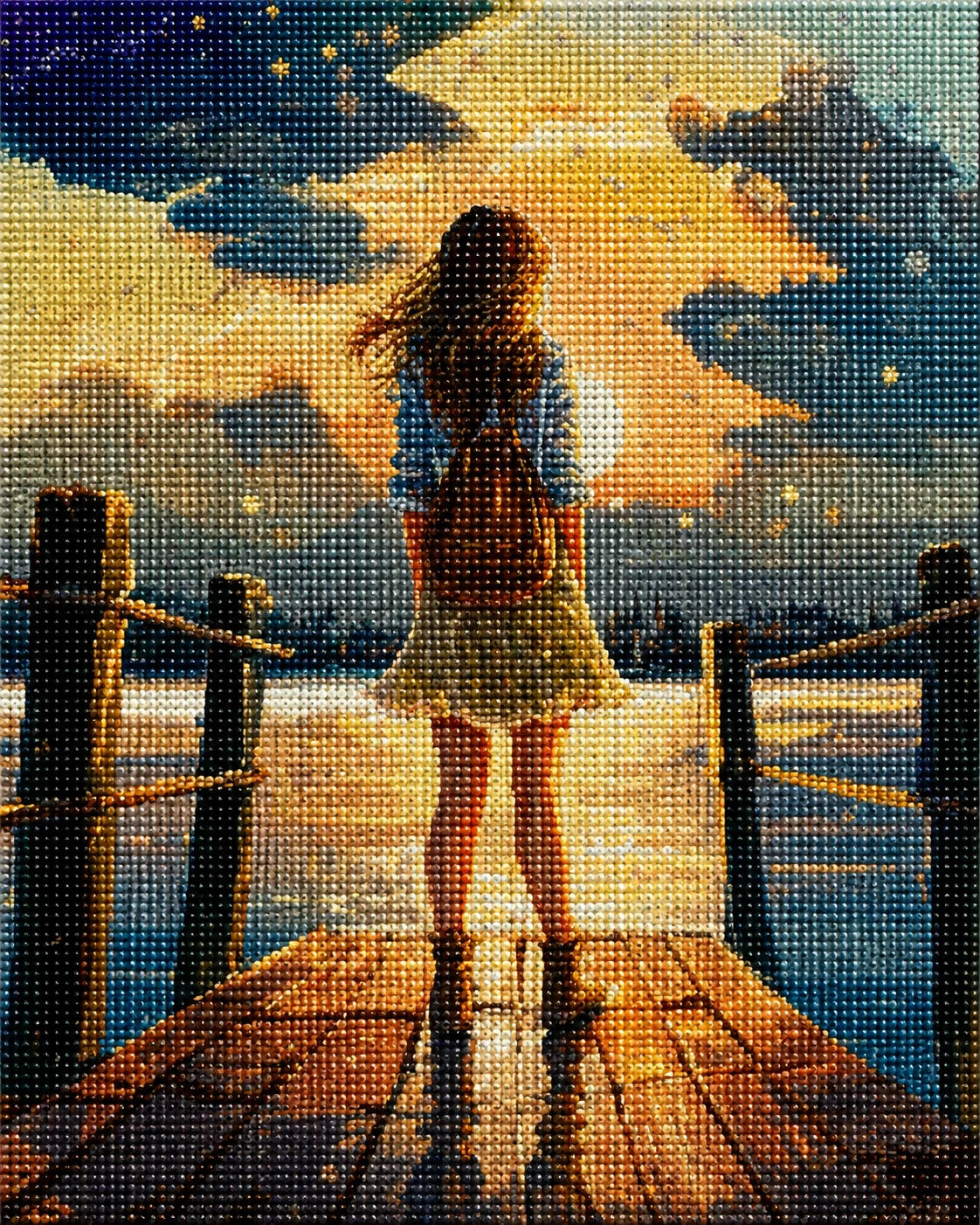 Yellow Skirt Girl on the Dock Diamond Art Kit — diamond art kit canvas