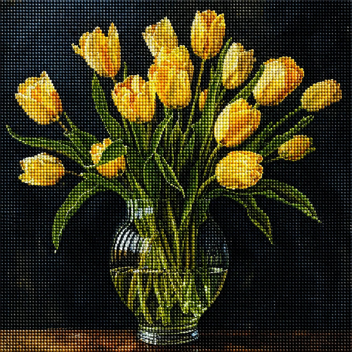 Yellow Tulips Glass Vase Diamond Art Kit — diamond art kit canvas
