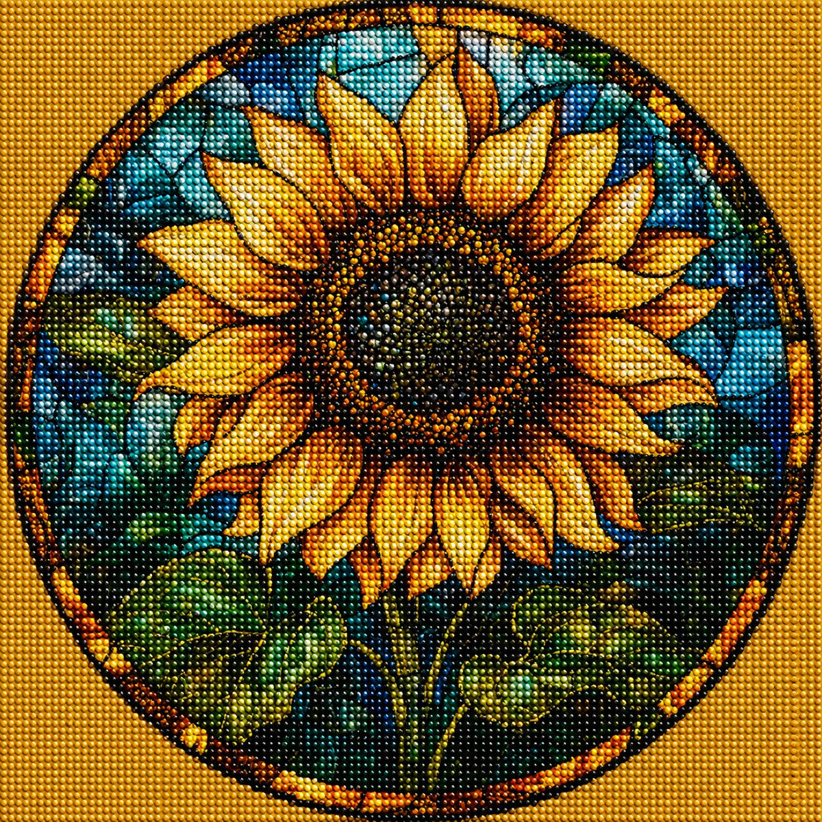 Yellow Sunflower Abstract Circle Diamond Art Kit — diamond art kit canvas