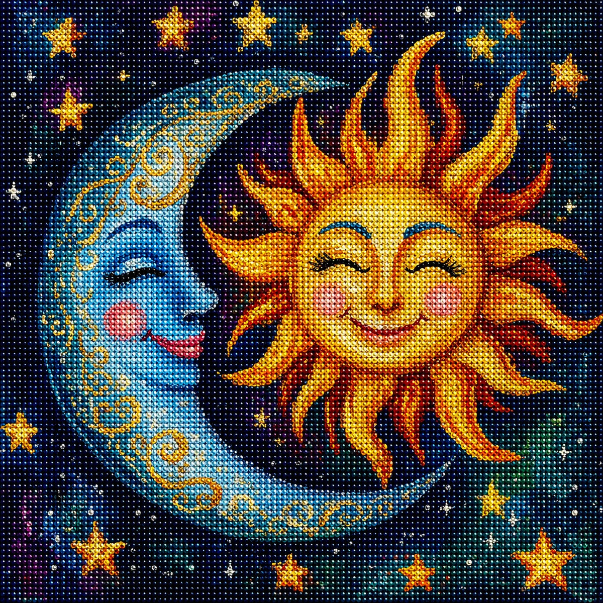 Yellow Sun and Blue Moon Diamond Art Kit — diamond art kit canvas