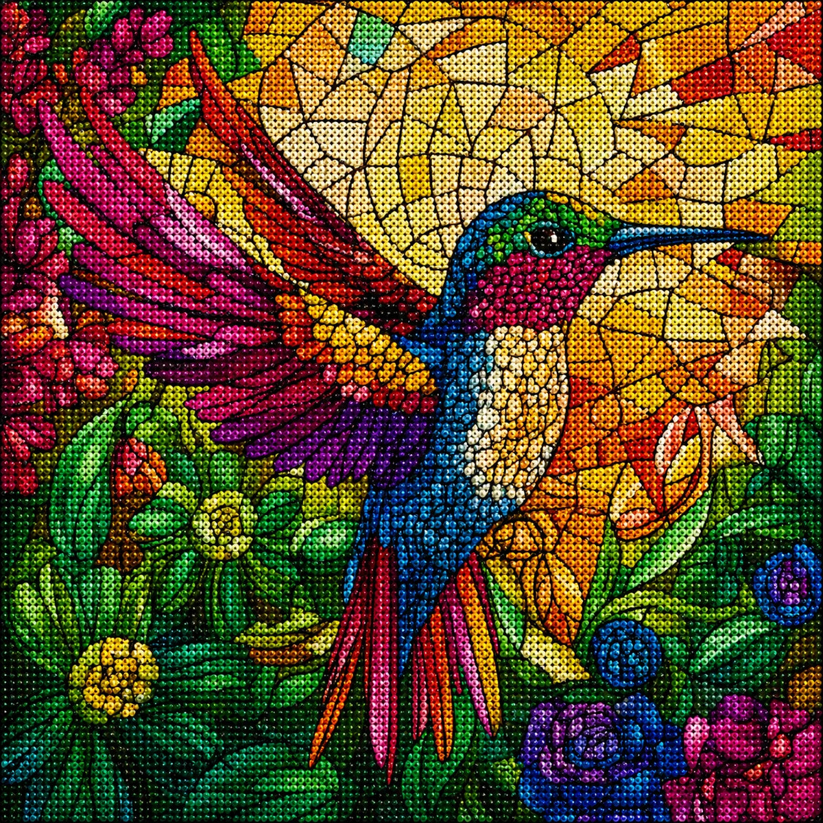Yellow Sun Abstract Hummingbird Diamond Art Kit — diamond art kit canvas