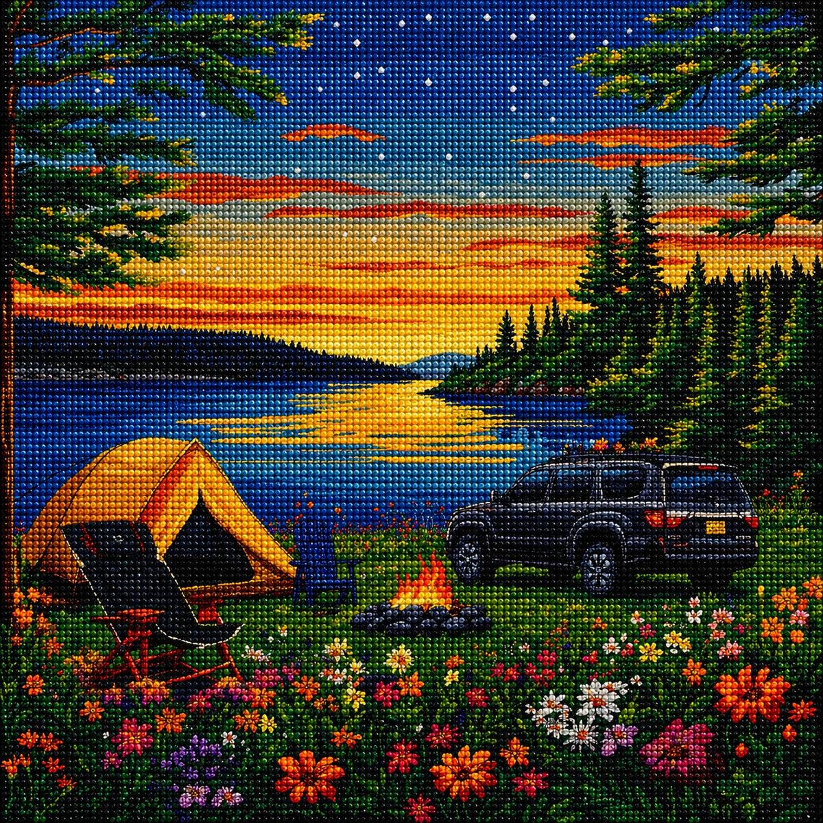 Yellow Sky Campsite Diamond Art Kit — diamond art kit canvas