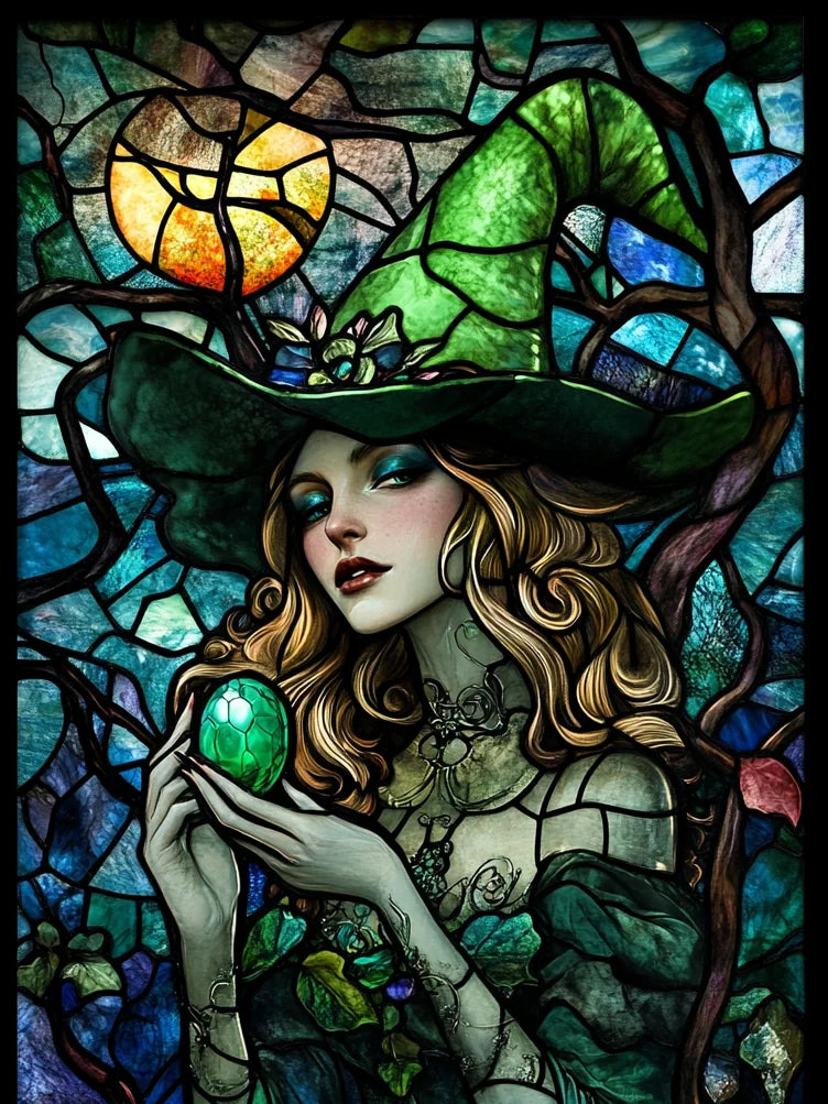 Abstract Green Hat Witch Diamond Art Kit — diamond art kit canvas