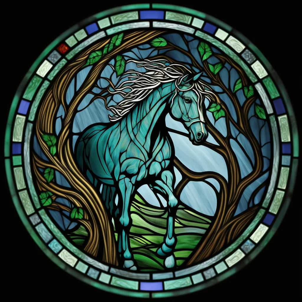 Abstract Green Horse Circle Diamond Art Kit — diamond art kit canvas