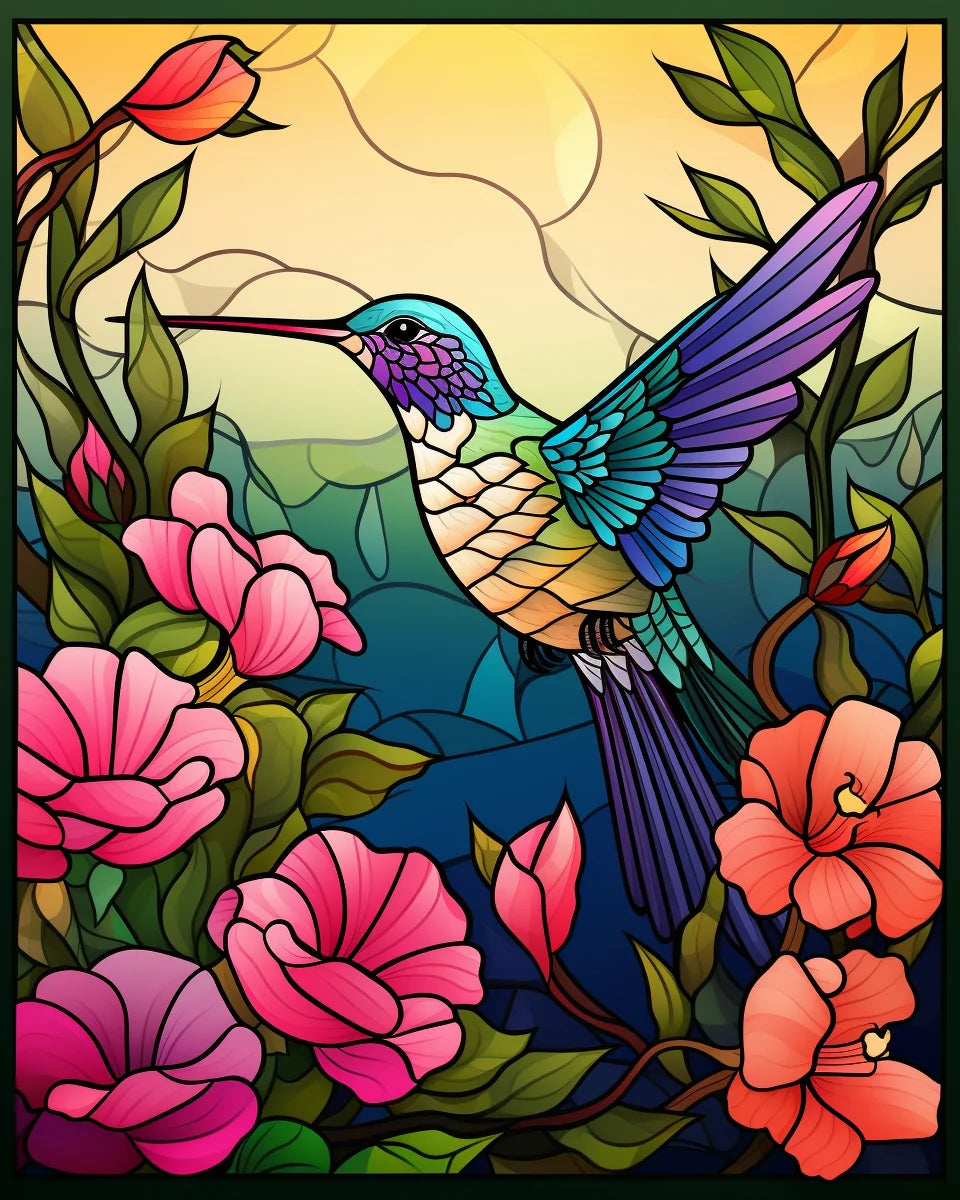 Abstract Hummingbird with Flowers Diamond Art Kit — diamond art kit canvas