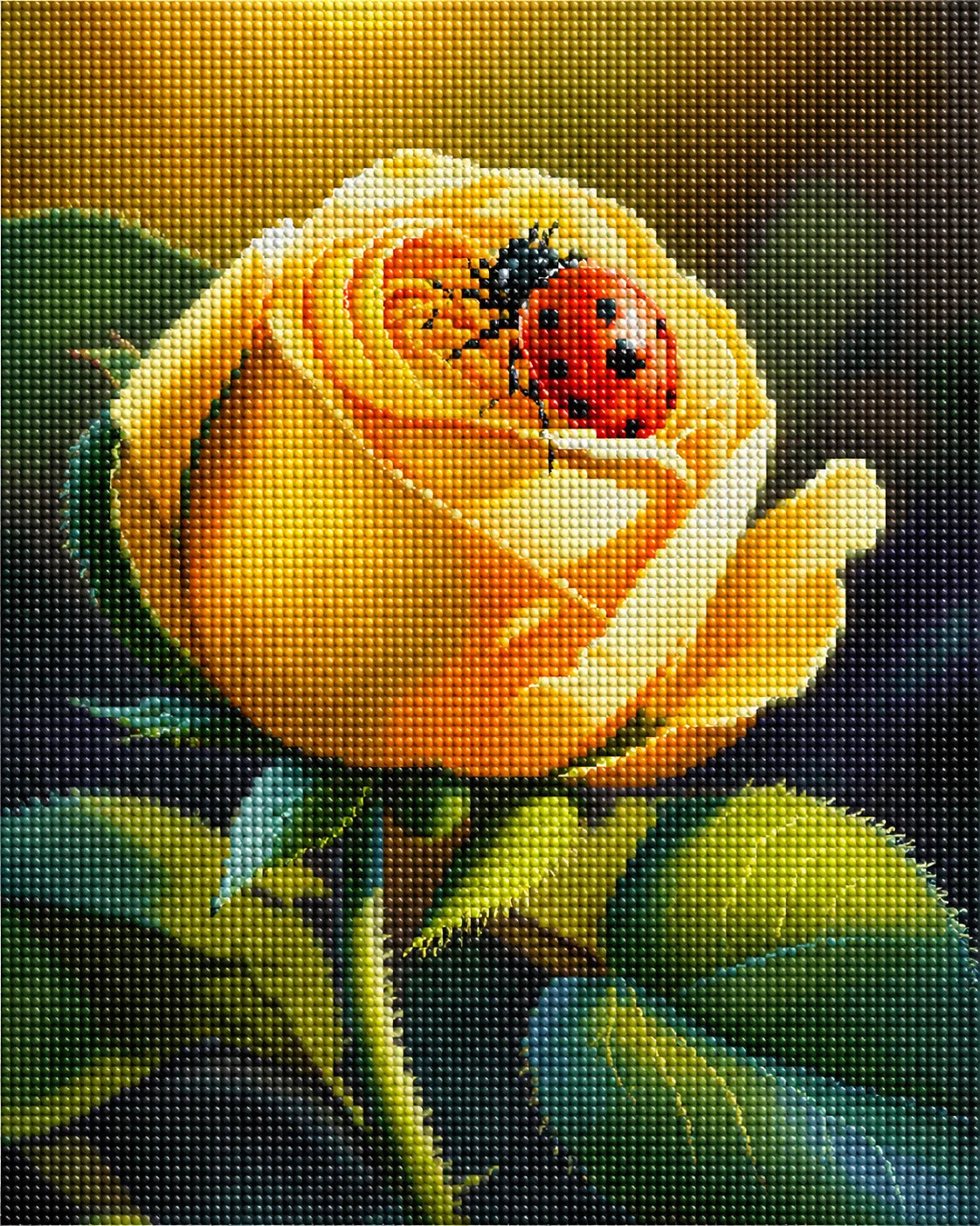 Yellow Rose and Red Lady Bug Diamond Art Kit — diamond art kit canvas