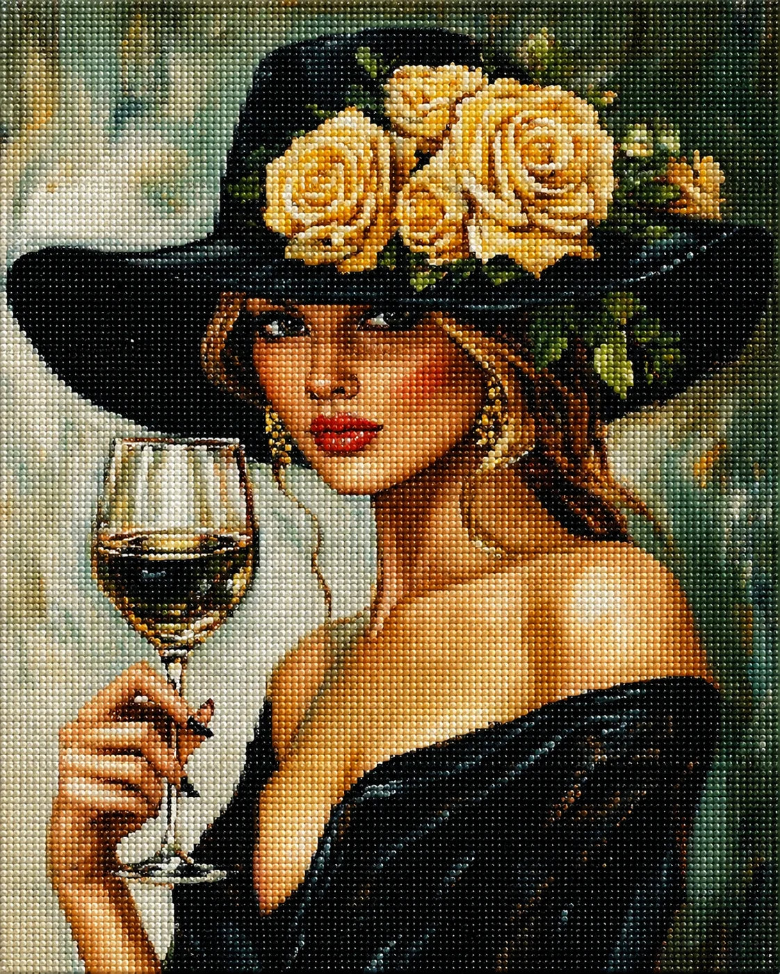 Yellow Rose Hat Woman Diamond Art Kit — diamond art kit canvas