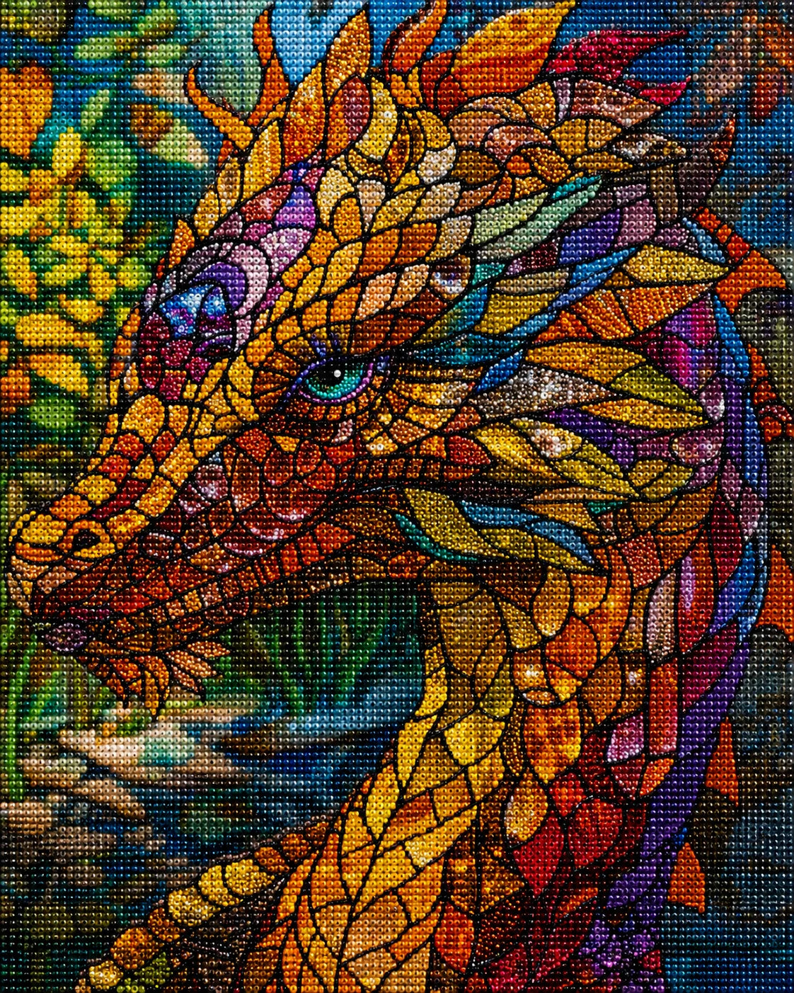 Yellow and Red Scale Abstract Dragon Diamond Art Kit — diamond art kit canvas