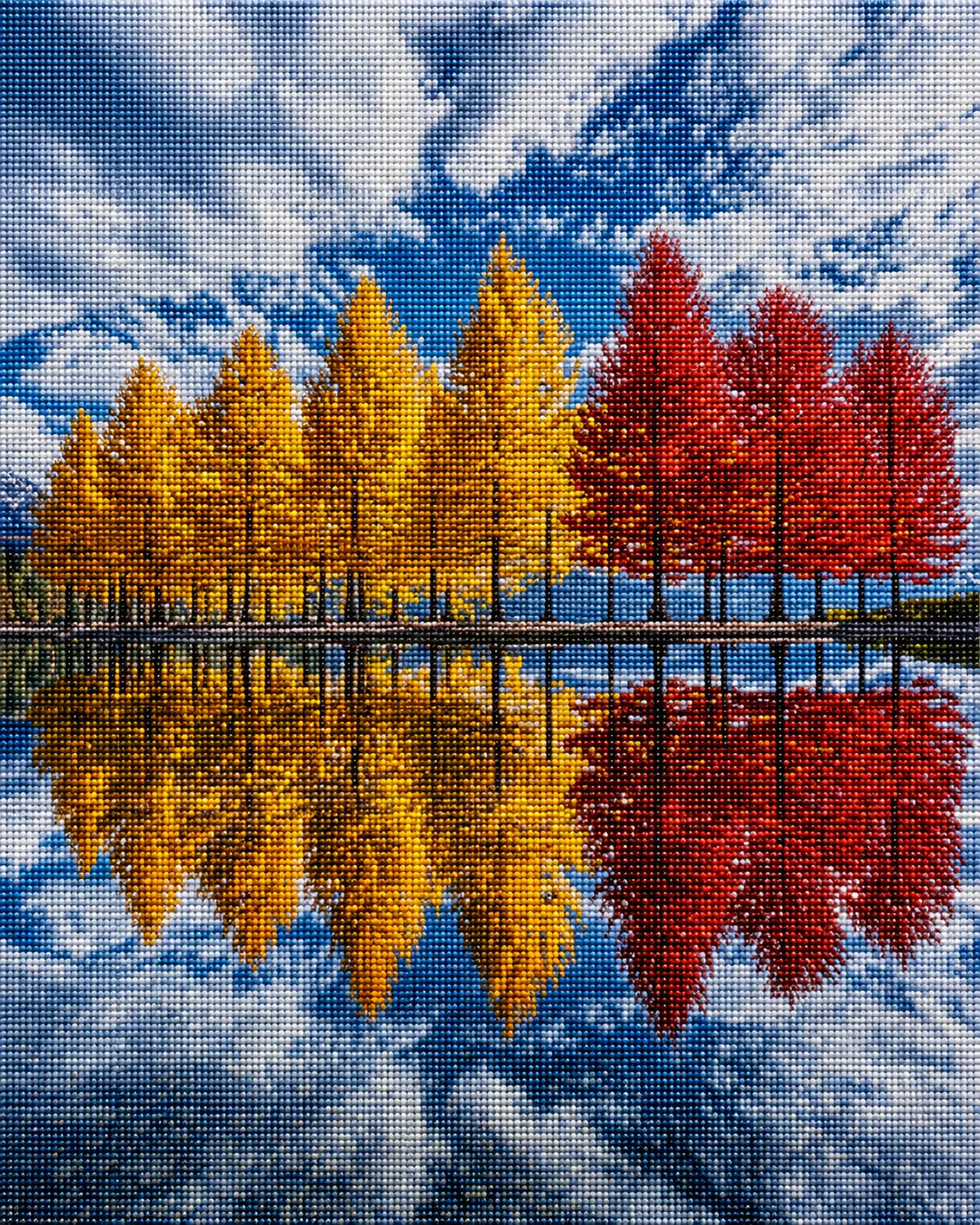 Yellow and Red Leaf Tree Row Diamond Art Kit — diamond art kit canvas