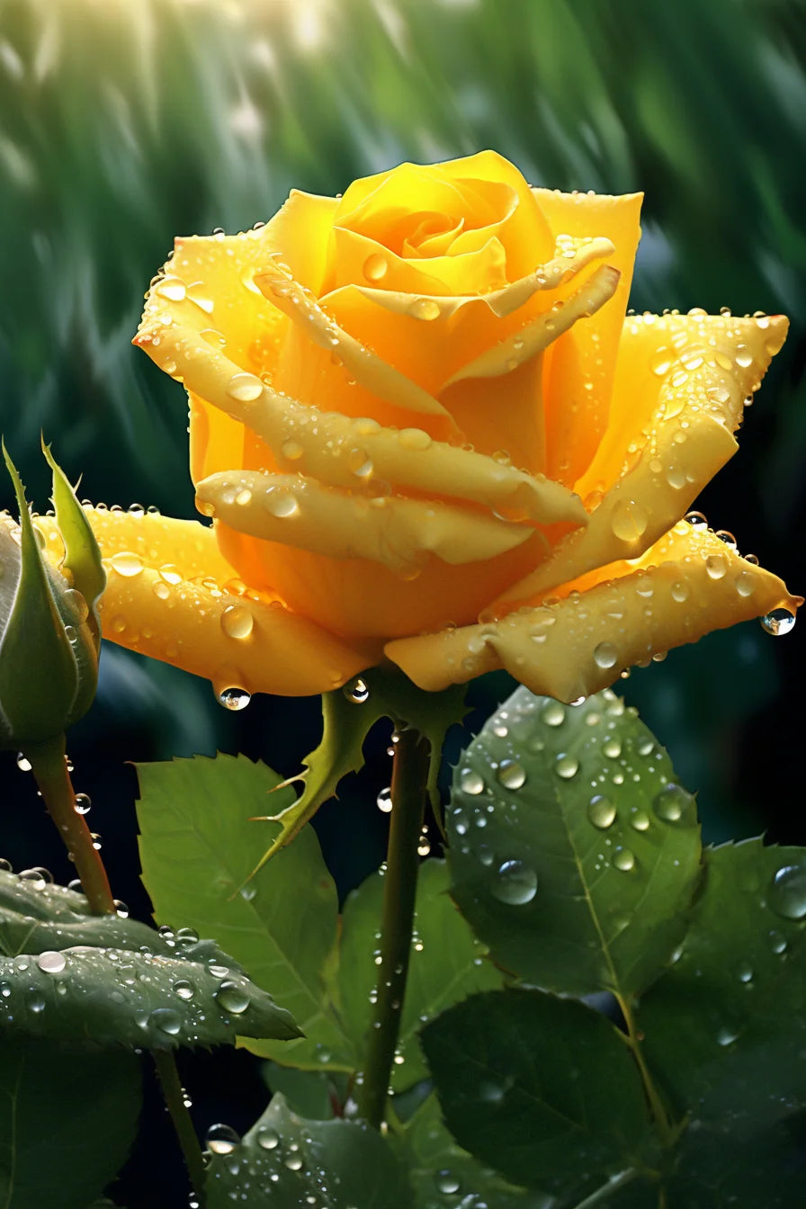 Yellow Rain Drop Rose Diamond Art Kit — diamond art kit canvas
