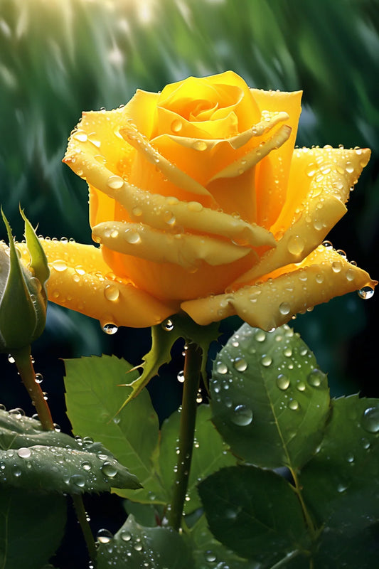 Yellow Rain Drop Rose Diamond Art Kit — diamond art kit canvas