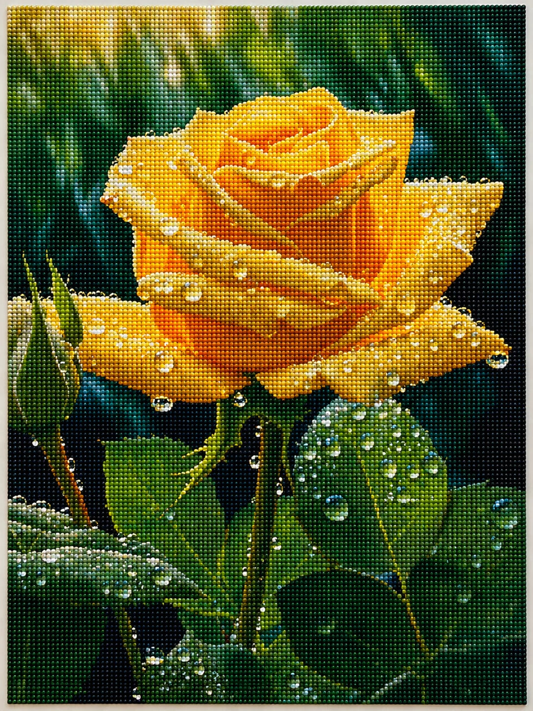 Yellow Rain Drop Rose Diamond Art Kit — diamond art kit canvas