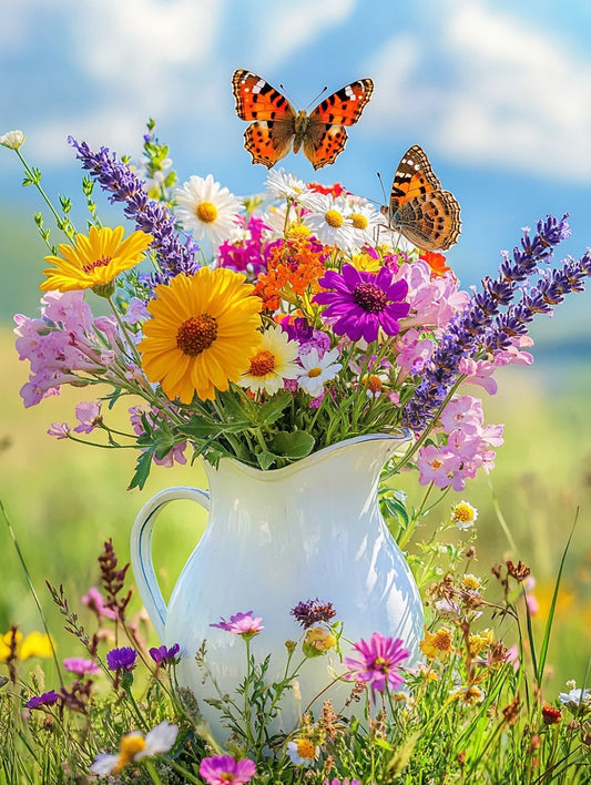 Flower Meadow White Pitcher Diamond Art Kit