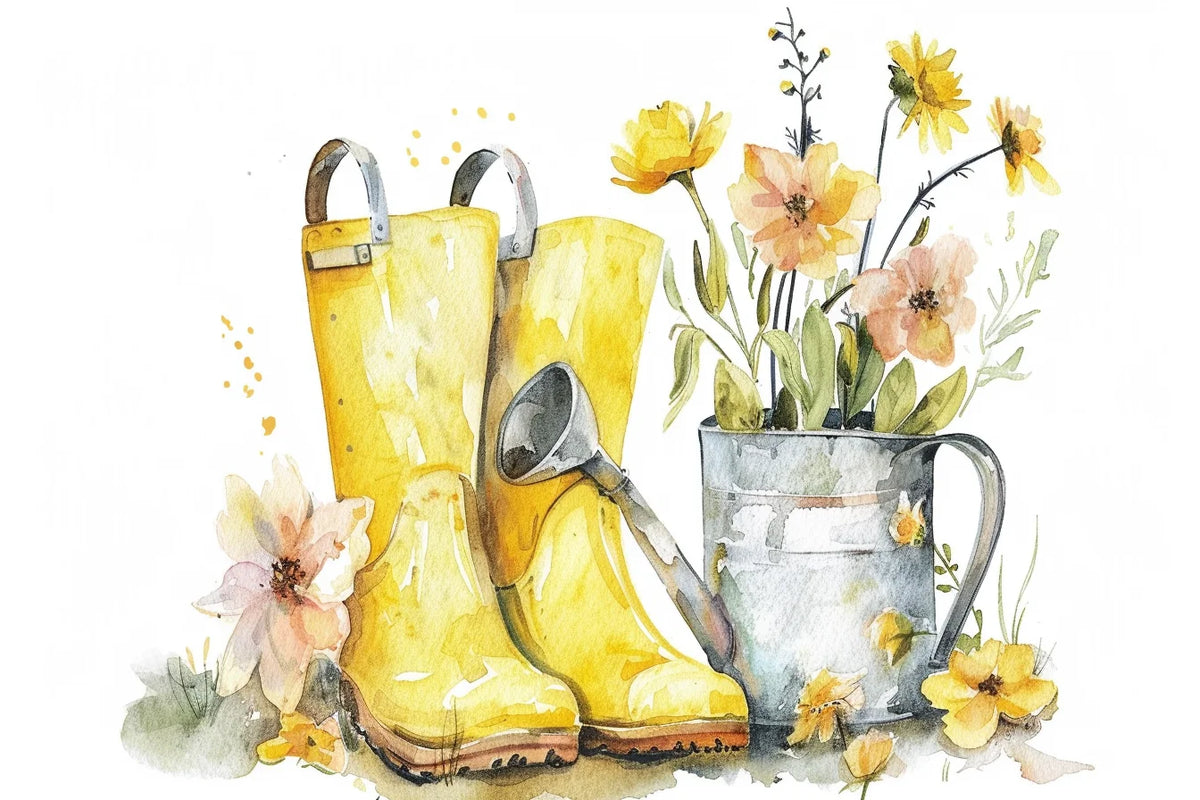 Yellow Rain Boots and Flowers Diamond Art Kit — diamond art kit canvas