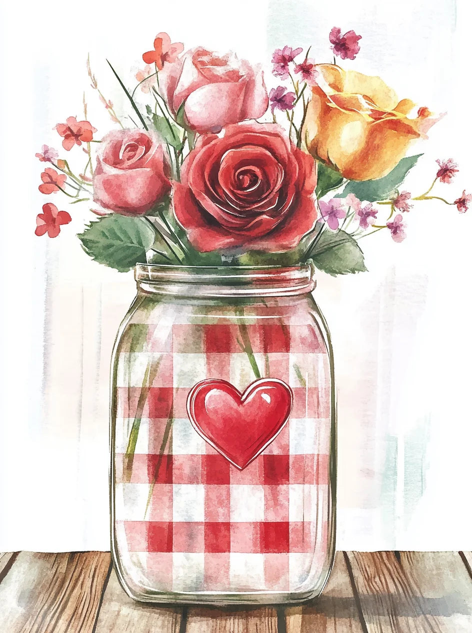 Yellow and Pink Roses Jar Diamond Art Kit — diamond art kit canvas