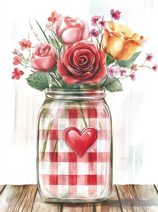 Yellow and Pink Roses Jar Diamond Art Kit — diamond art kit canvas