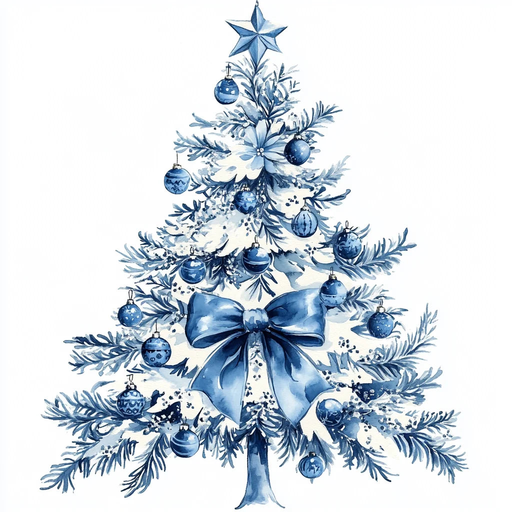 Blue Bow Abstract Christmas Tree Diamond Art Kit