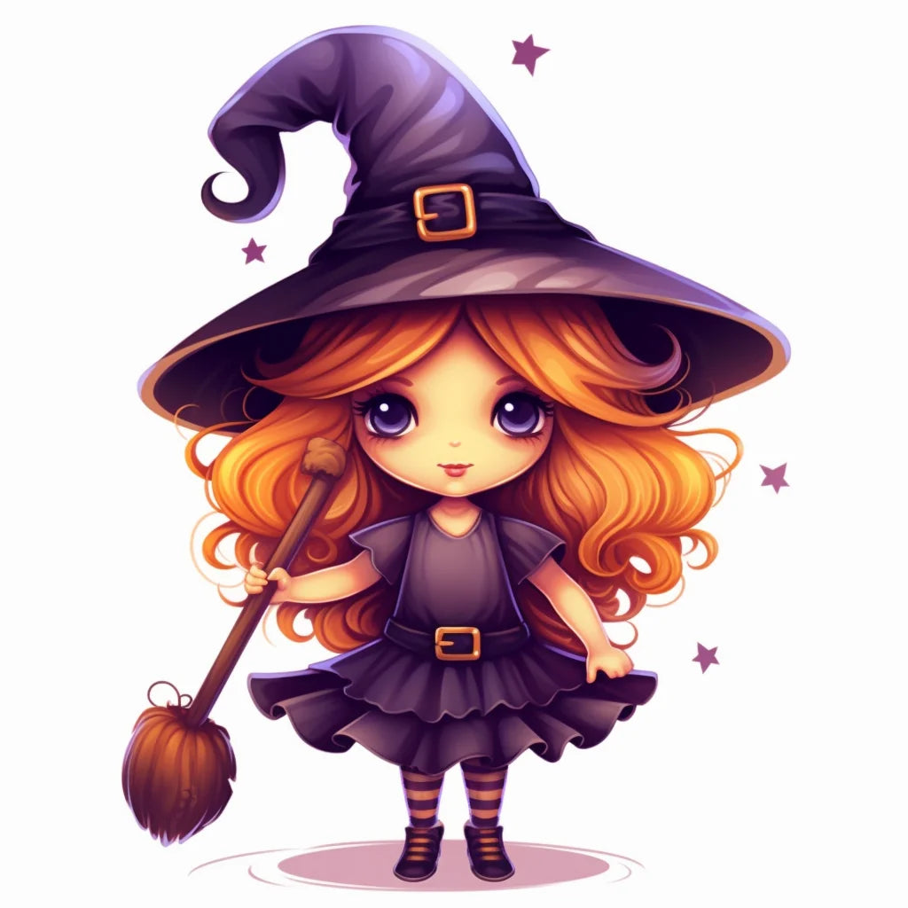 Broomstick Cute Halloween Witch Diamond Art Kit