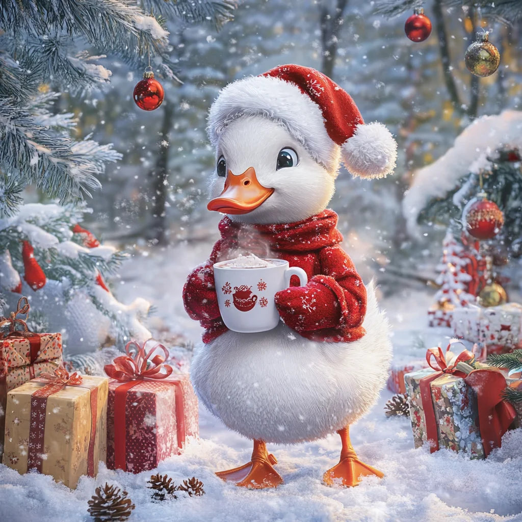 Christmas Hat Duck And Cocoa Diamond Art Kit