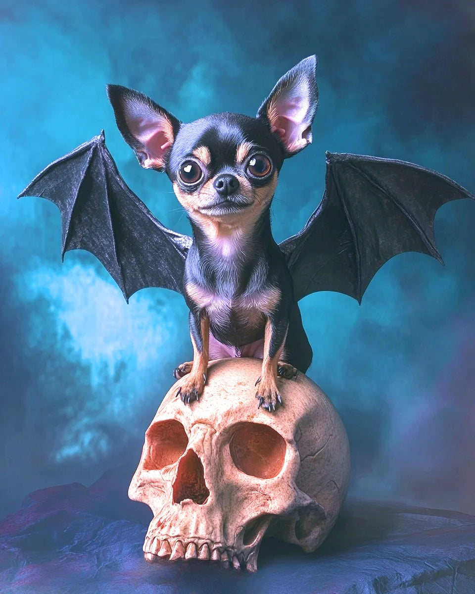 Black Brown Chihuahua Bat And Skull Diamond Art Kit