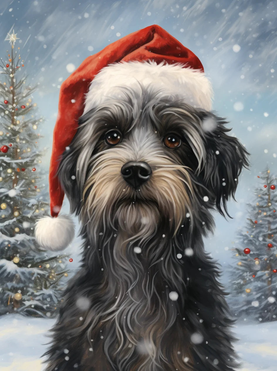Christmas Hat Gray Dog Diamond Art Kit