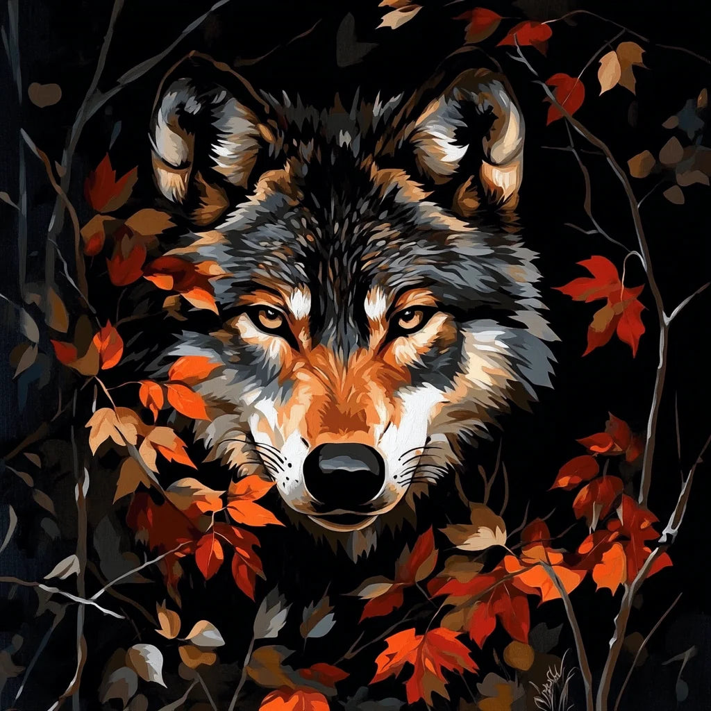 Wolf Hidden in the Leaves Diamond Art Kit