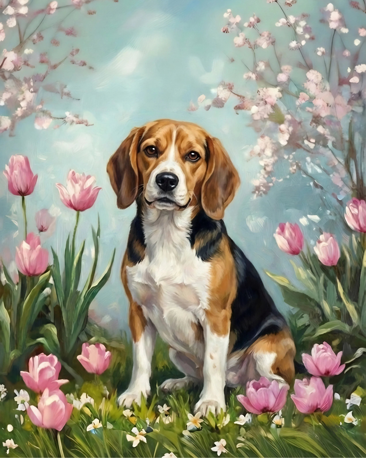 Beagle In The Tulips Diamond Art Kit