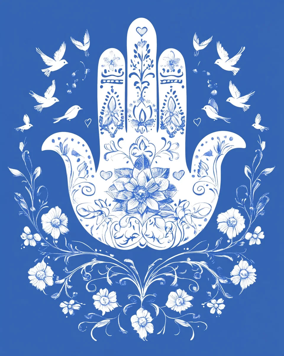 Abstract White Hamsa On Blue Diamond Art Kit