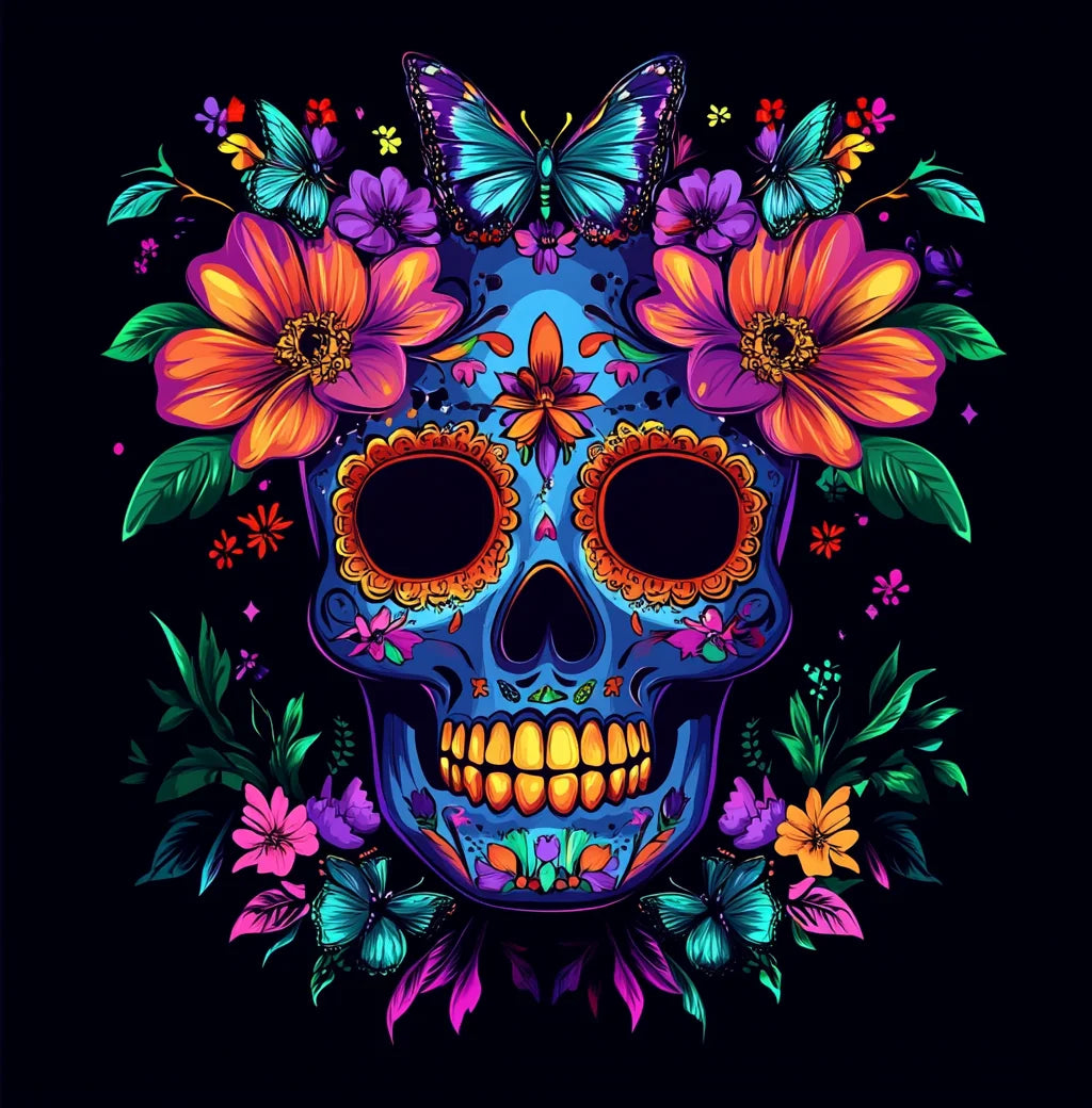 Bright Blue Butterfly Skull Diamond Art Kit
